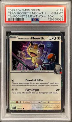 PSA 10 - TEAM ROCKET’S MEOWTH - 149/182 - DESTINED RIVALS MEWTWO BOX COSMO PROMO - Image 1