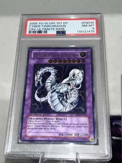 Yu Gi Oh Cyber Twin Dragon First Edition ULTIMATE RARE PSA 8 CRV-EN035 - Image 2