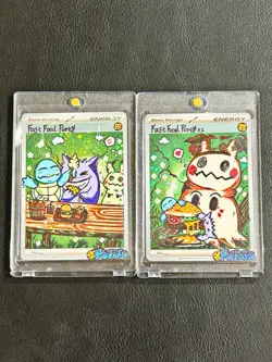 Gengar & Mimikyu Fast Food Hand Draw dIY Holo Energy Pokemon Card - Image 1