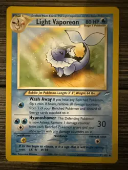 Pokemon TCG Light Vaporeon Neo Destiny 52/105 Regular Uncommon Card - Image 1
