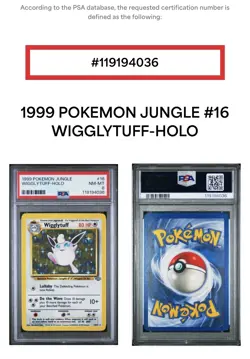 1999 POKEMON JUNGLE #16 WIGGLYTUFF-HOLO PSA 8, Free Shipping - Image 3
