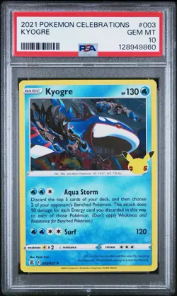 PSA 10 Pokemon TCG Kyogre Holofoil Card Celebrations 003/025 *LOW POP* - Image 1