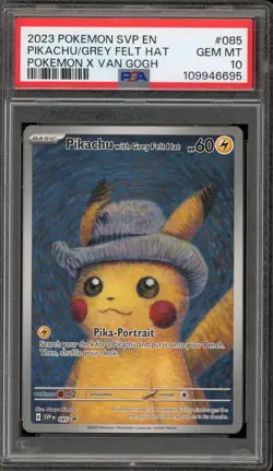 Pokemon Pikachu with Grey Felt Hat Van Gogh Full Art Promo SVP EN 085 PSA 10 - Image 1
