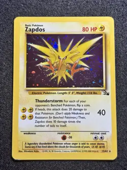 Zapdos 15/62 Fossil Set Holo Rare Vintage Pokemon Card 1999-2000 Cosmos LP - Image 1