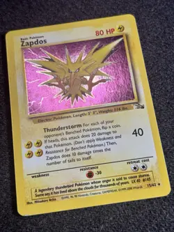 Zapdos 15/62 Fossil Set Holo Rare Vintage Pokemon Card 1999-2000 Cosmos LP - Image 2