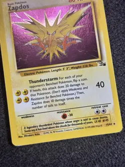 Zapdos 15/62 Fossil Set Holo Rare Vintage Pokemon Card 1999-2000 Cosmos LP - Image 3