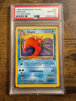 1999 POKEMON FOSSIL 1ST ED #38 KINGLER PSA 10 - Image 1