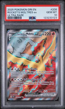 2025 Pokemon Drien Destined Rivals Ultra Rare Team Rocket's Moltres EX PSA 10 - Image 1