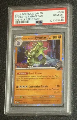 PSA 10 Team Rocket's Tyranitar (STAFF) Destined Rivals 96/182 Pokemon Rare Holo - Image 1
