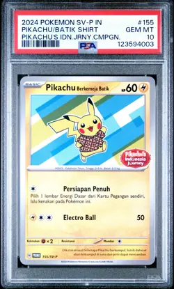 2024 POKEMON INDONESIAN SV-P PROMO #155 PIKACHU IN BATIK SHIRT PSA 10 - Image 1