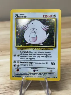 Pokemon TCG Chansey Base Set Holo Unlimited Rare Card 3/102 NM Condition WOTC - Image 1