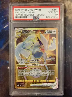 PSA 10 GEM MINT Lugia VStar SILVER TEMPEST 211/195 GOLD SECRETRARE Pokemon Card - Image 1