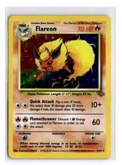 Pokemon TCG Flareon Rare Holo Card #3/64 Jungle LP - Image 1