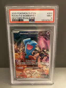 2025 POKEMON SVP EN-SV BLACK STAR PROMO #203 TEAM ROCKET'S WOBBUFFET PSA 9 - Image 1