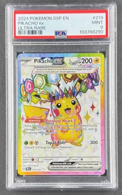 Pikachu ex 2024 Pokemon SSP EN Ultra Rare 219/191 PSA 9 MINT - Image 1