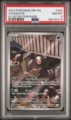 2023 POKEMON OBF EN-OBSIDIAN FLAMES #204 HOUNDOUR ILLUSTRATION RARE PSA 8 - Image 1
