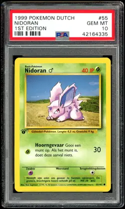 DUTCH Pokemon Nidoran Base Set Shadowless 1st Edition Card #55 - PSA 10 GEM MT - Image 1