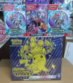 POKEMON SURGING SPARKS ETB + DESTINED BUNDLE+ (2) JOURNEY BUILD & BATTLE BOXES - Image 1