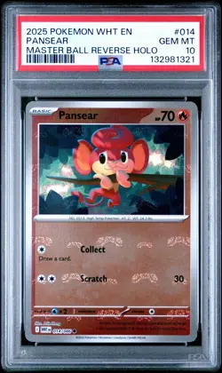 2025 POKEMON WHT EN-WHITE FLARE 014 PANSEAR MASTER BALL PSA 10 - 132981321 - Image 1