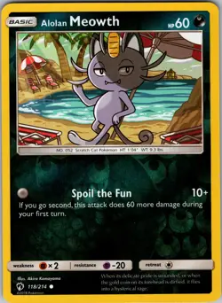 Alolan Meowth 118/214 SM - Lost Thunder Pokemon TCG LP-NM - Image 1