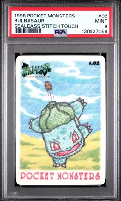 1998 Pokemon Japanese Bulbasaur 02 Sealdass Stitch Touch PSA 9 MINT - Image 1