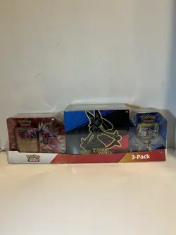 POKEMON Trading Cards TCG Costco 3 Pack Bundle CROWN ZENITH ETB + 2TINS NEW SEAL - Image 1