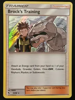 Brock's Training 55/68 Hidden Fates Holo Rare Trainer Pokemon Trading CG 2019 NM - Image 1