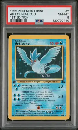 1999 POKEMON FOSSIL 1ST ED #2 ARTICUNO-HOLO PSA 8 - Image 1