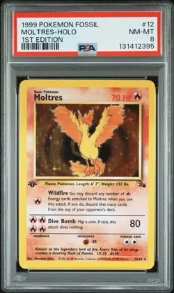 1999 POKEMON FOSSIL 1ST EDITION #12 MOLTRES - HOLO PSA 8 - Image 1