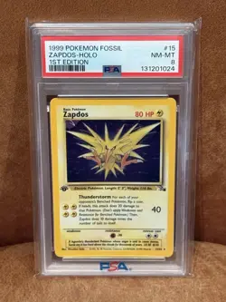 1999 POKEMON FOSSIL 1ST EDITION #15 ZAPDOS - HOLO PSA 8 - Image 3