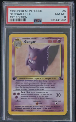 1999 POKEMON FOSSIL 1ST EDITION #5 GENGAR-HOLO PSA 8 - Image 1