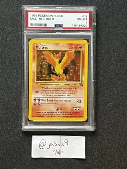 1999 Pokemon Fossil Moltres Holo #12 PSA 8 NM-MT - Rare Vintage - Image 1