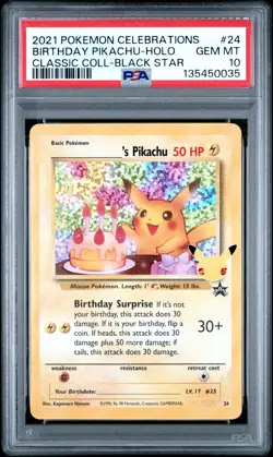 Birthday Pikachu Holo 24 Celebrations Classic Collection Pokemon PSA 10 *035 - Image 1