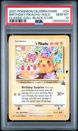 Birthday Pikachu Holo 24 Celebrations Classic Collection Pokemon PSA 10 *033 - Image 1