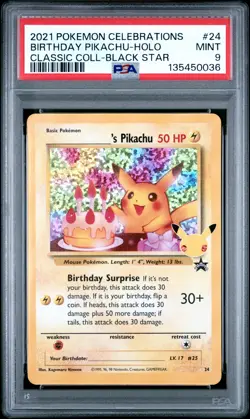 Birthday Pikachu Holo 24 Celebrations Classic Collection Pokemon PSA 9 *036 - Image 1