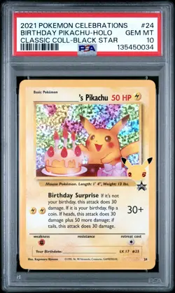 Birthday Pikachu Holo 24 Celebrations Classic Collection Pokemon PSA 10 *034 - Image 1