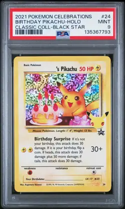 Birthday Pikachu Holo 24 Celebrations Classic Collection Pokemon PSA 9 *793 - Image 1