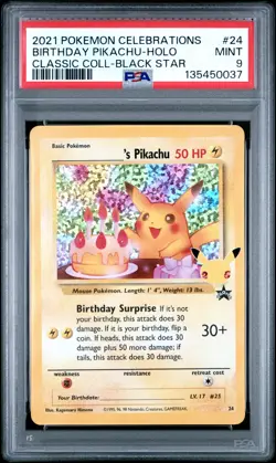 Birthday Pikachu Holo 24 Celebrations Classic Collection Pokemon PSA 9 *037 - Image 1