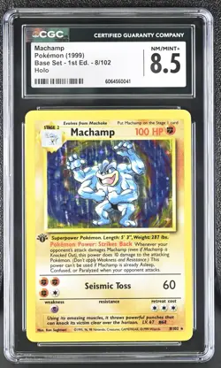 POKEMON CGC 8.5 Machamp 8/102 Holo Rare 1st Edition 1999 Base Set *0041 - Image 1
