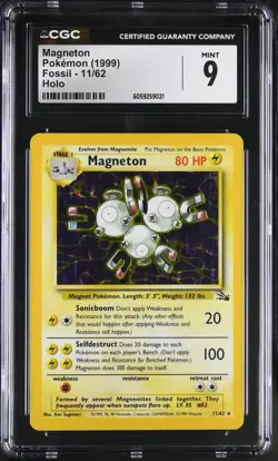 POKEMON CGC 9 MINT Magneton 11/62 Holo Rare Unlimited Fossil *9031 - Image 1