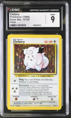 CGC 9 MINT Clefairy 1999 Base Set 5/102 Holo Pokemon Card - Image 1