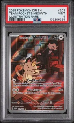 2025 POKEMON DRI EN-DESTINED RIVALS ILLUSTRATION RARE TEAM ROCKET'S MEOWTH PSA 9 - Image 1