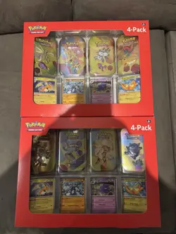 TWO BOXES Pokemon TCG 151 4 Mini Tins Pack 4 Promos SEALED Exclusive Sam's Club - Image 1
