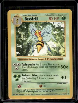 Beedrill 17/102 SHADOWLESS Base Set WOTC TCG Pokemon Card - HP/DM - Image 1