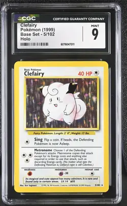 CGC 9 MINT Clefairy 1999 Base Set 5/102 Holo Pokemon Card - Image 1