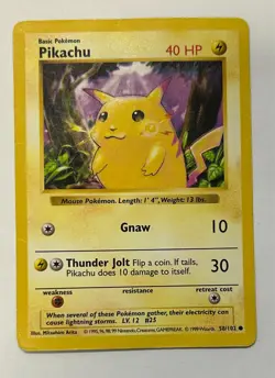 Pikachu Base Set 1999 Shadowless Yellow Cheeks #58/102 Pokemon TCG LP/MP - Image 1
