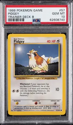 1999 POKEMON BASE SET UNLIMITED TRAINER DECK B #57 PIDGEY PSA 10 - Image 1