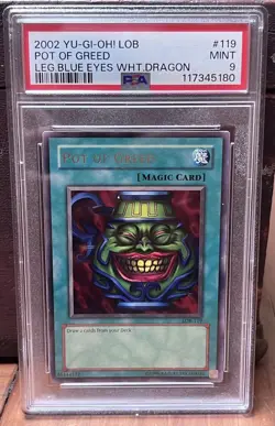 Yu-Gi-Oh! - Pot of Greed 2002 LOB-119 Unlimited PSA 9 - Image 1