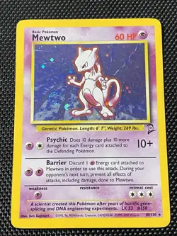 Mewtwo 10/130 Swirl Holo Rare Base Set 2 Pokemon Card - Image 1