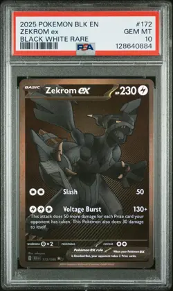 2025 POKEMON BLK EN-BLACK BOLT BLACK WHITE RARE #172 ZEKROM EX PSA 10 - Image 1